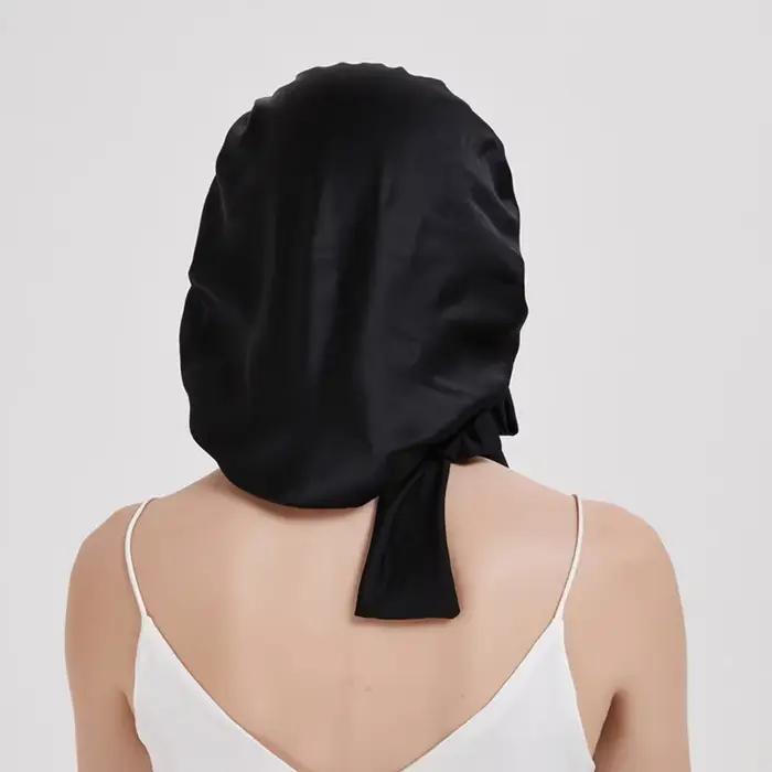 Bonnet de couchage en soie de mûrier pour femmes, cheveux bouclés, réglable, en Satin, large bande é