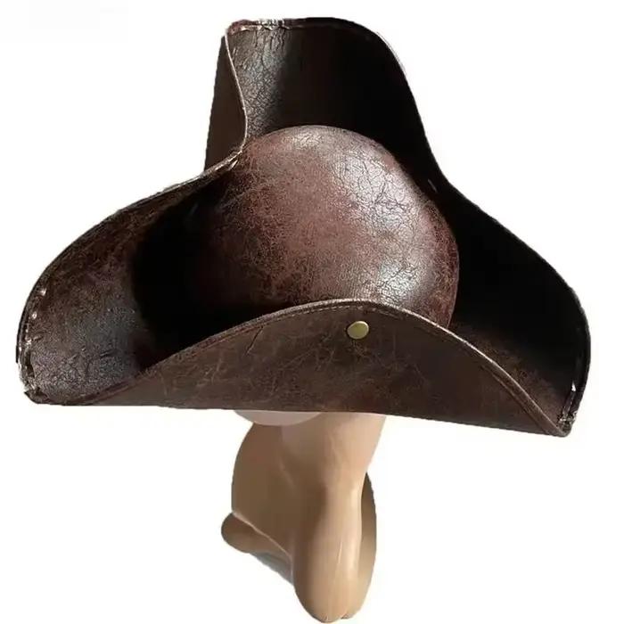Capitaine Pirate des Caraïbes Chapeau tricorne en cuir marron Unisexe Cowboy CosplayParty Costume Ch