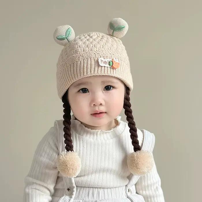Bonnet de Protection des oreilles pour bébé, tresse mignonne de 6 à 24 mois, chapeau chaud d'hiver e
