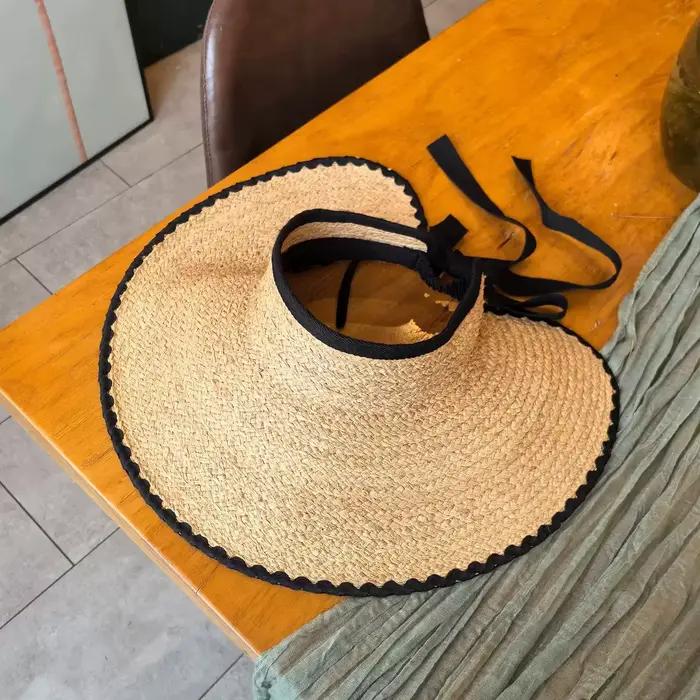 Nouvel Été pliable raphia Portable Chapeau de plage à large bord Chapeau de soleil enroulable été dé