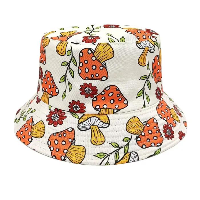 Chapeau Bob Réversible Imprimé Champignons Femme Homme Été Extérieur Protection Solaire Chapeau de P