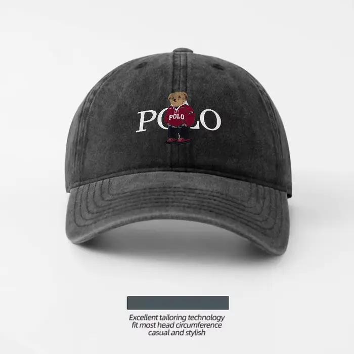 Casquette de baseball en coton lavé avec logo POLO BEAR, coupe classique, ajustable, pour hommes et 