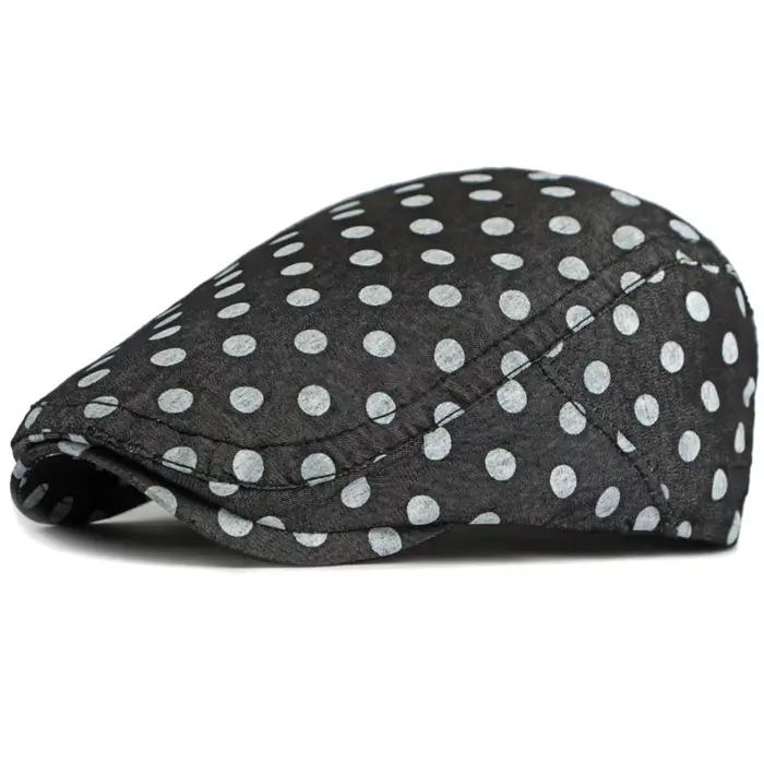 Bérets HT5094 pour Hommes et Femmes, Style Rétro Artiste Peintre à Pois, Casquette Plate Ajustable, 