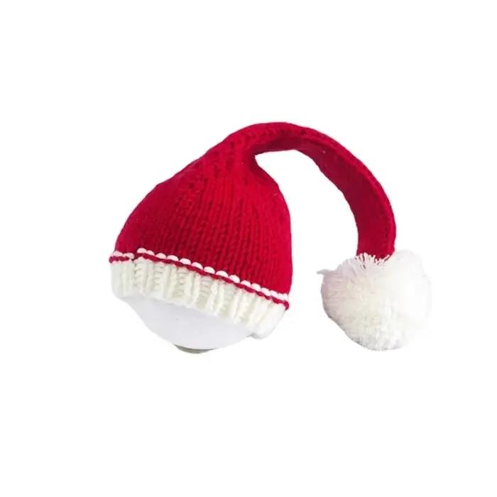 Chapeau de père noël pour nouveau-né, accessoire Photo de noël, bonnet de bébé en laine rouge tricot