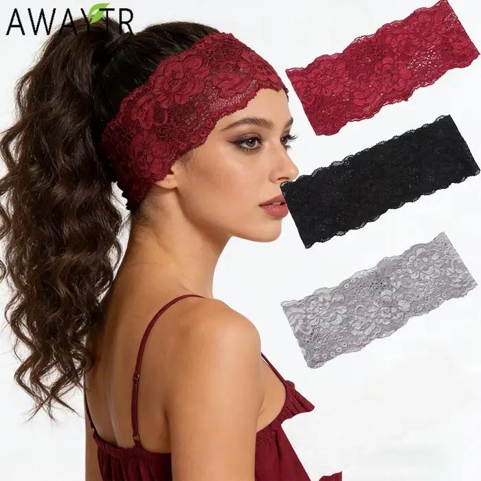 AWAYTR – bandeaux élastiques en dentelle de couleur unie, large nœud en tissu, accessoires pour chev