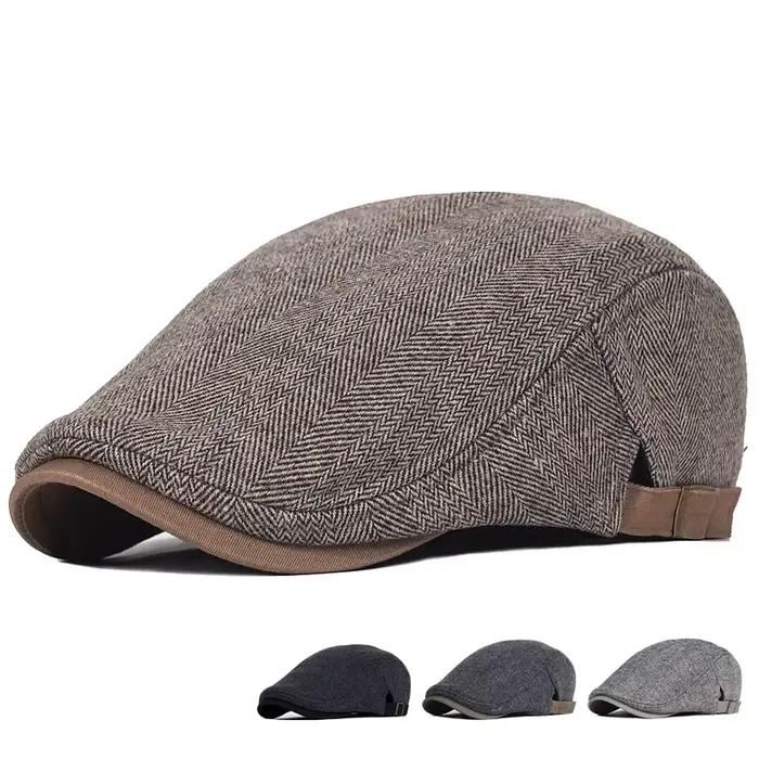 Chapeau octogonal rétro chaud d'hiver, casquette de journal, casquette de conduite à carreaux pour h