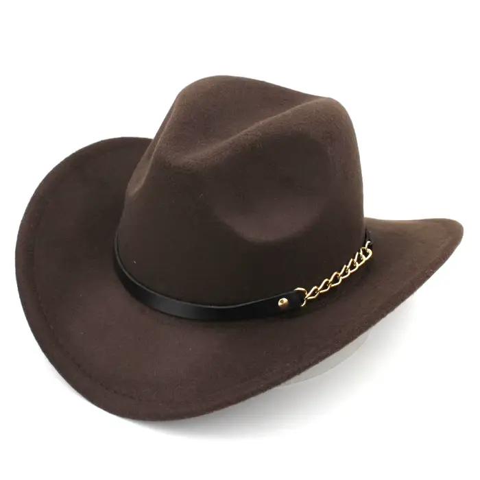 Chapeau de cowboy occidental à large bord, casquette de cow-girl, chapeaux Fedora en feutre, casquet