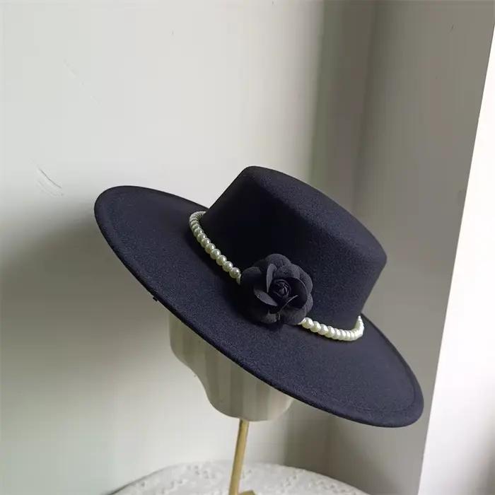 Chapeau Fedora de Style français pour femmes, chapeau en feutre à bord large de 10CM, Derby d'hiver 