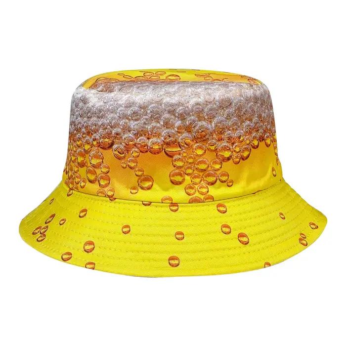 Chapeau seau à bulles de bière jaune, chapeau de soleil du festival du printemps et de l'été, chapea