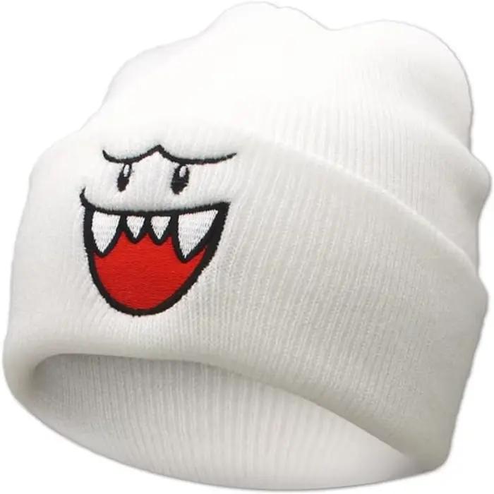 Bonnet tricoté brodé Cozy Happy Face – Chapeau d'hiver chaud et mignon pour hommes, le cadeau de Noë