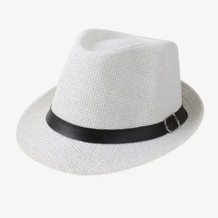 Mode chapeau de paille hommes femmes été à la mode plage soleil chapeaux couleur unie Fedoras ruban 