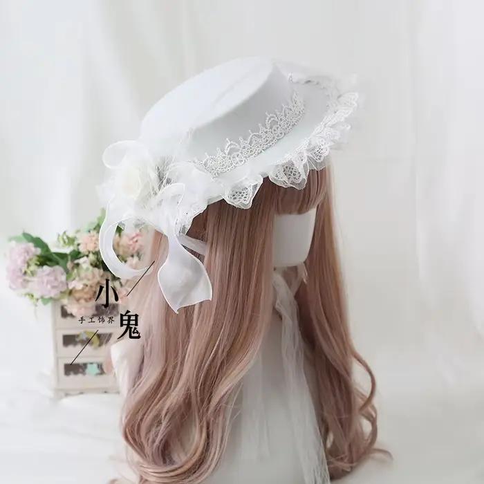 Chapeau plat Lolita assorti avec tout, cadeau rétro, noir et blanc, élégant, fleur, mariage, Miss Fl