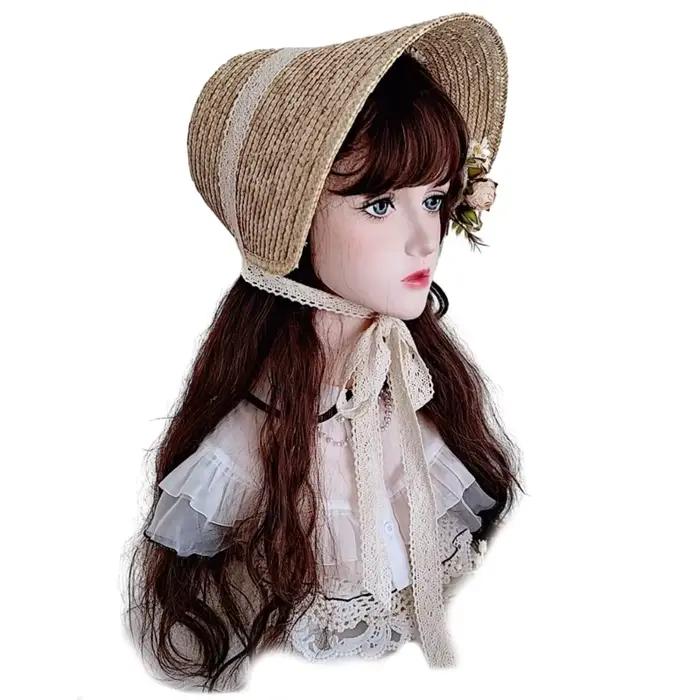 Chapeau de paille de style français avec lacets pour femmes, chapeau de soleil de la présidence, cas