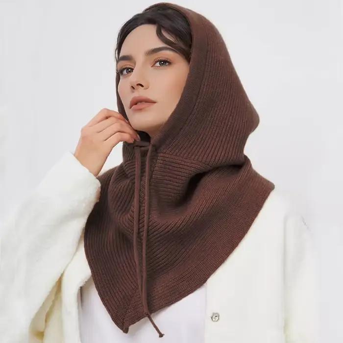 Cagoule d'hiver pour femmes, écharpe tricotée, casquettes à capuche, col chaud pour l'extérieur, bon