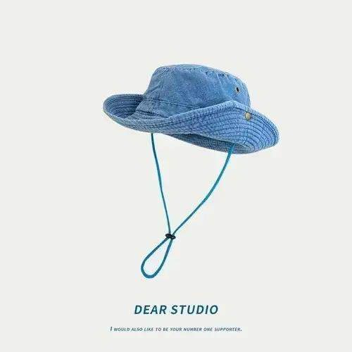 Chapeaux seau de randonnée Cowboy bleu avec ficelle pour hommes et femmes, chapeau de soleil de plag