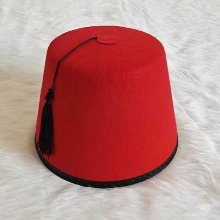 Casquette Fez ronde en feutre, respirante, couleur rouge, chapeau Tarboosh Fez, chapeau marocain Cos