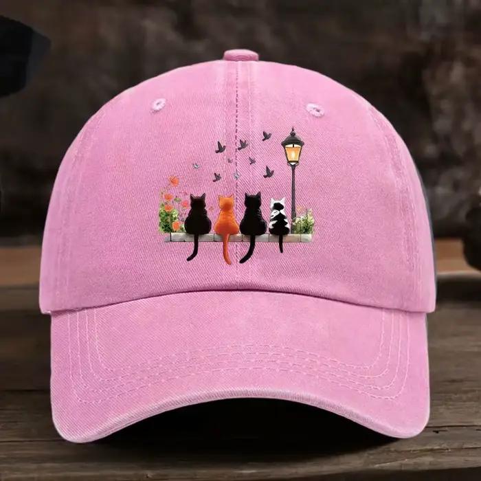 Casquette de baseball délavée avec motif imprimé de chats de dessin animé, respirante, style trucker