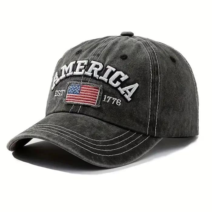 Casquette de baseball brodée vintage USA Feel, lettrage audacieux, lavage DistMurcia, protection sol
