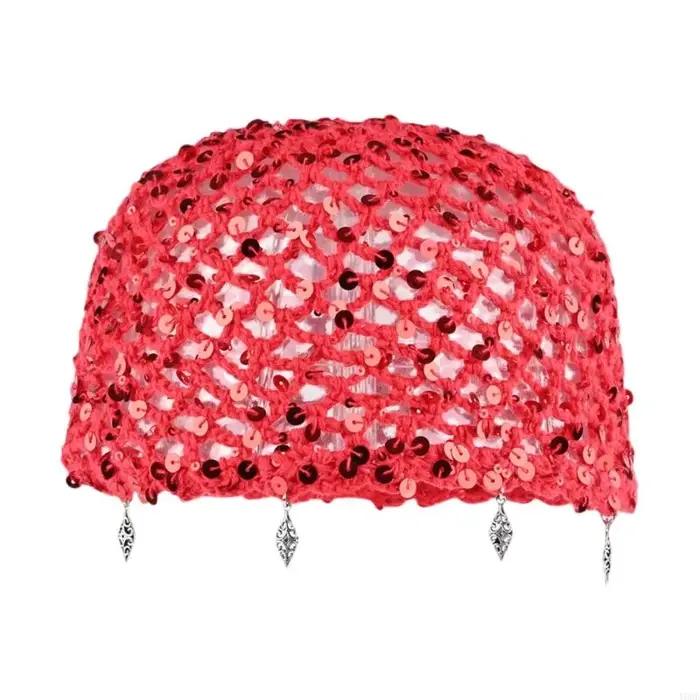 Casquette en Crochet à tissage ouvert avec embellissement disque, chapeau à enfiler, taille unique 5