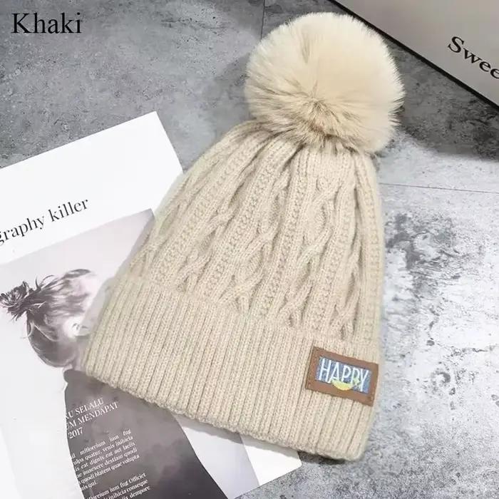 Chapeau d'hiver épais élégant garder au chaud bonnet chapeaux casquette tricotée femmes pompons chap