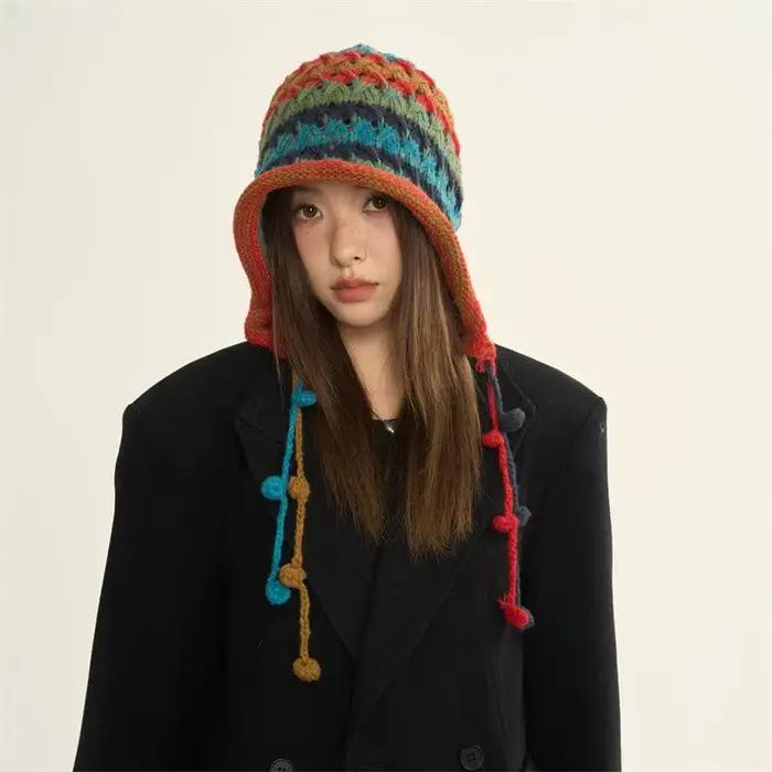 Chapeau rouge d'hiver pour femmes et filles, automne et hiver, pompon chaud, pull doux et mignon, ch