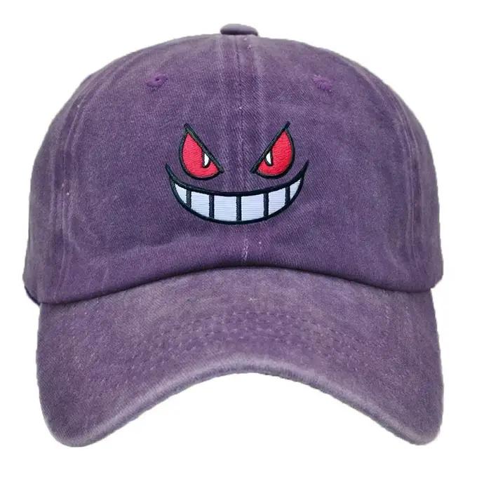 Casquette de baseball Pokémon Gengar dessin animé anime grande bouche yeux rouges chapeau brodé lavé