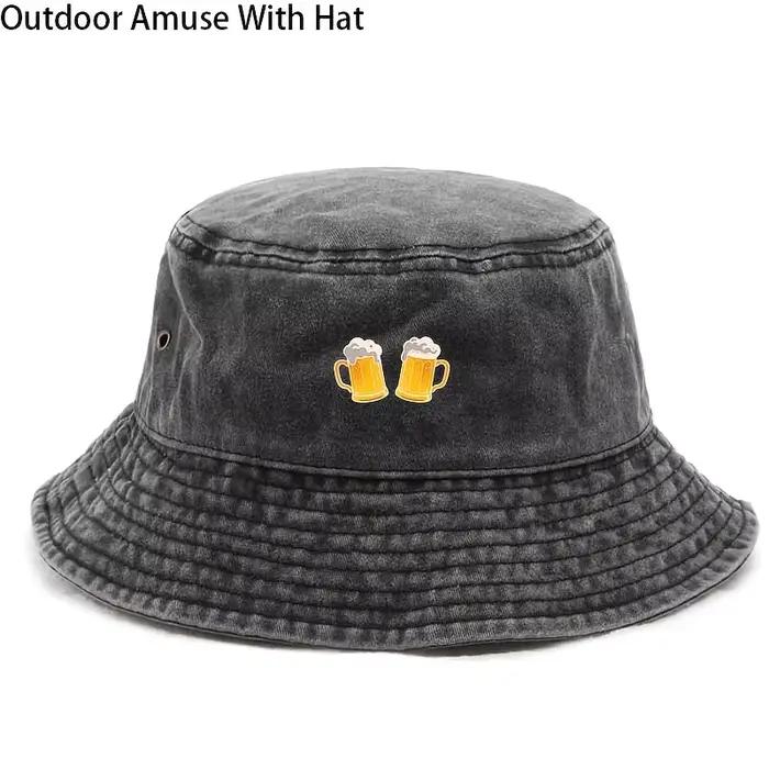 Chapeau de pêcheur élégant pour homme avec imprimé tasse de bière - Non extensible, adapté au street