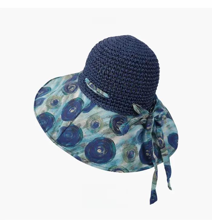 Chapeau de paille à fleurs à large bord de style bohème, chapeau de protection solaire pour femmes