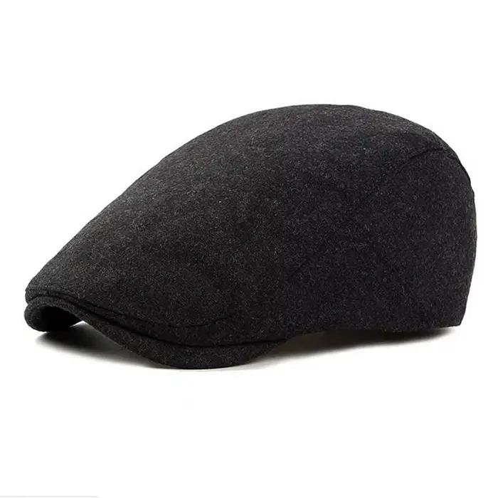 Chapeau béret en feutre élastique pour hommes et femmes, casquette plate noire de style britannique,
