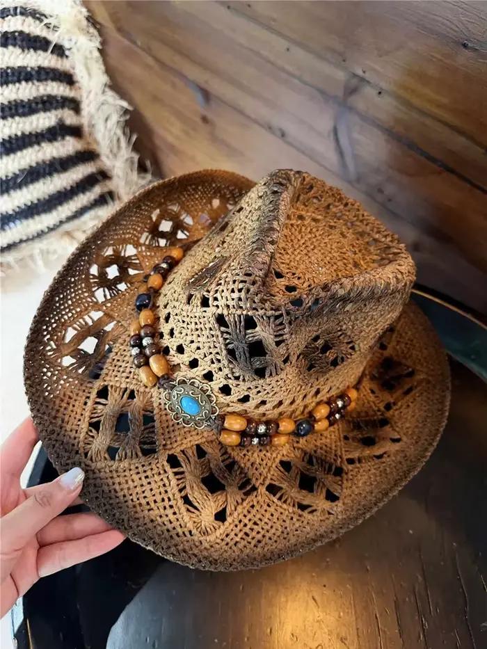 Chapeau de cowboy en paille pour femmes et hommes avec bord Shape-It, chapeau de cowboy occidental, 