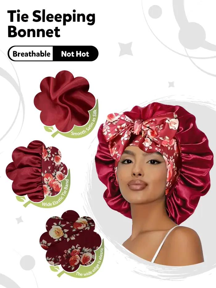 1 bonnet en satin avec lien pour femme – Soin capillaire doux et soyeux pour la nuit – Accessoire de