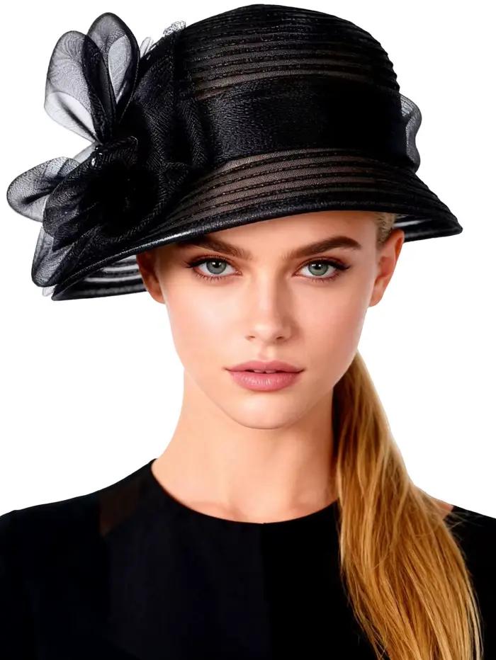 FS – chapeaux de soleil à large bord pour femmes, chapeaux de plage élégants, en Organza, à fleurs, 