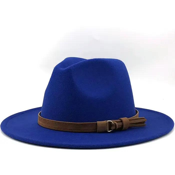 Chapeau d'église minimaliste avec décoration de ceinture en cuir suédé, chapeau en laine, chapeau de