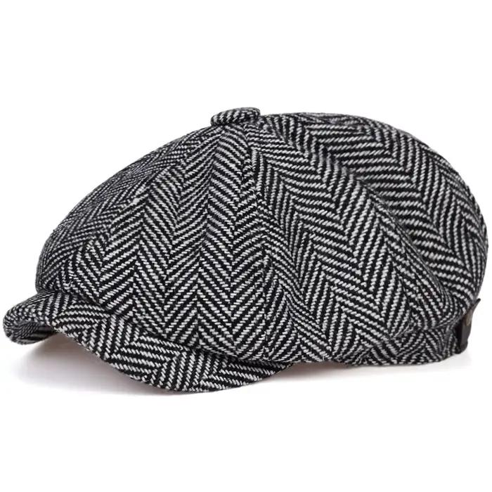 Casquettes de style newsboy en laine pour hommes et femmes, casquettes plates à chevrons, chapeaux d