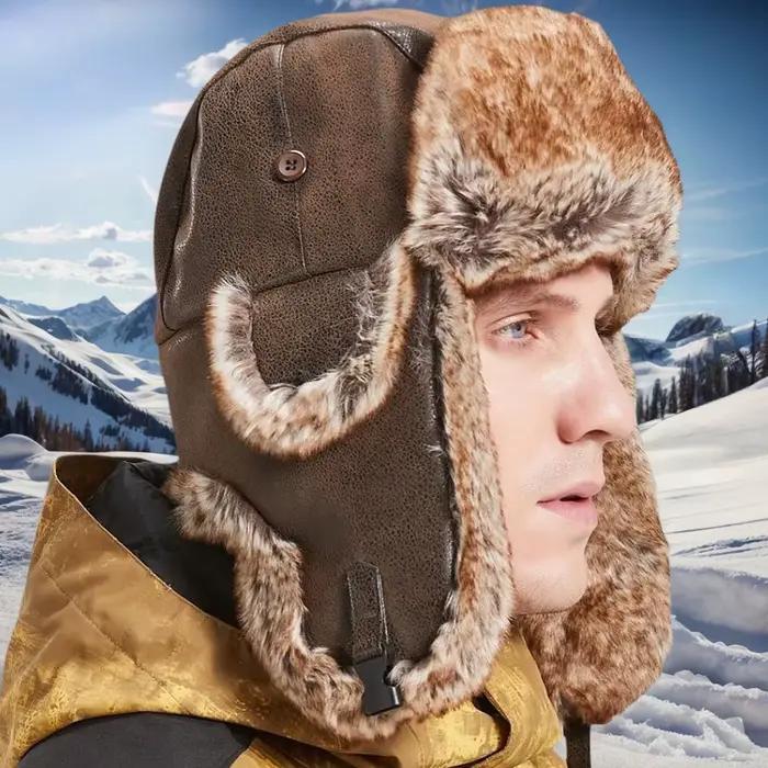 Chapeaux de bombardier d'hiver pour hommes et femmes, 1 pièce, chapeau russe Ushanka avec rabat d'or