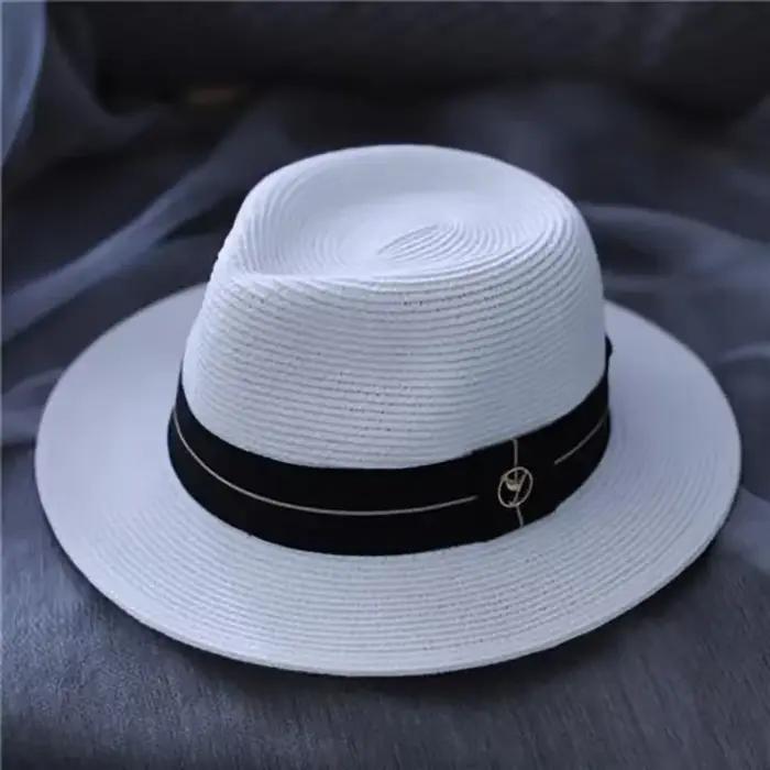 SEABREEZE Chapeau Fedora en paille Panama Contraste bleu marine et bleu ciel - UPF50 + Casquette de 