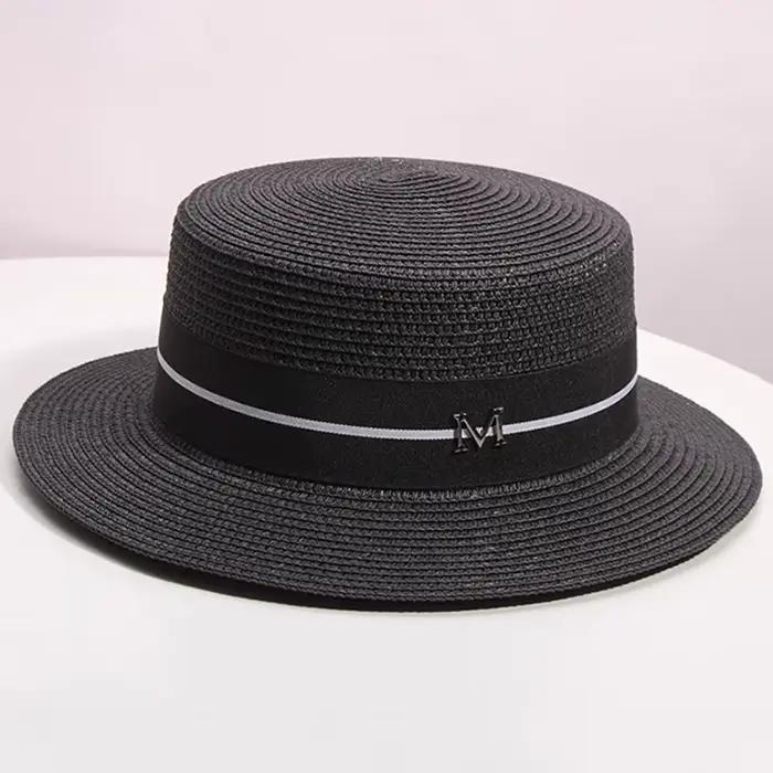 Chapeau de paille d'été pour femmes, petit chapeau haut plat, chapeau de vacances à la plage, chapea