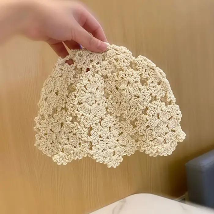 Chapeau tricoté fin fait main pour femme, idéal printemps-été, en crochet ajouré, doux et artistique