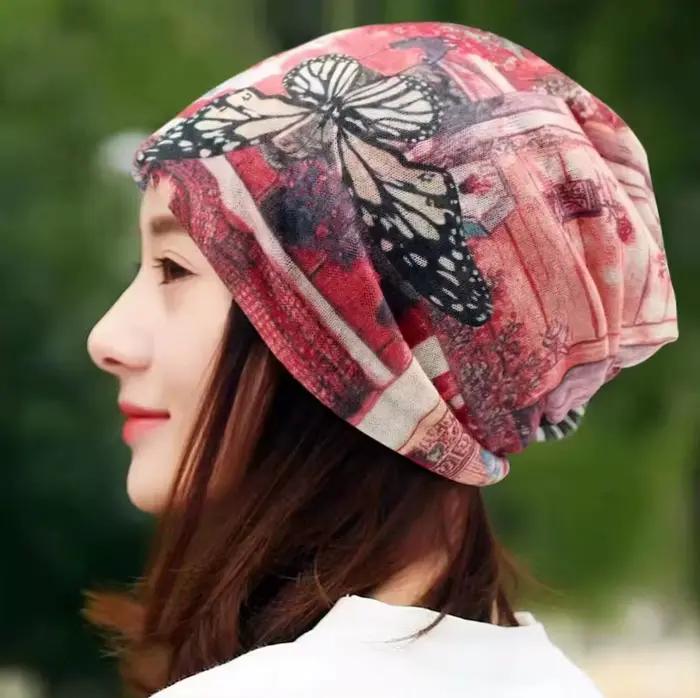 Chapeau turban pour femmes, foulard à fleurs, coupe-vent, respirant, protection solaire, bonnet d'ex