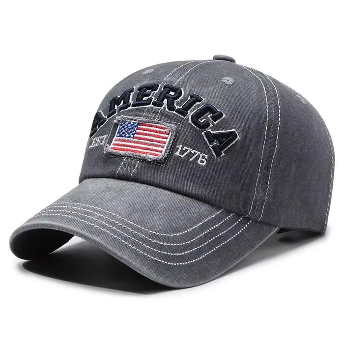 Casquette de baseball unisexe 3D brodée effet délavé, style américain, pour voyages et vacances en e