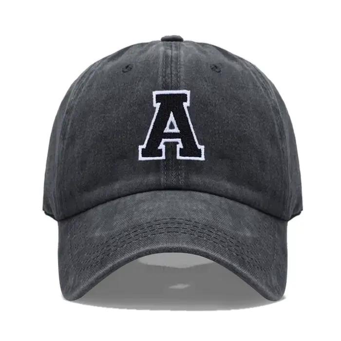 Lettre initiale A-Z broder casquette de Baseball pour hommes femmes lavé coton noir chapeau mode équ