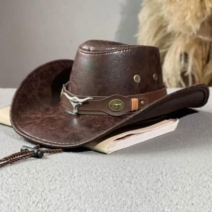 Chapeaux de cowboy en simili cuir pour femmes et hommes, chapeaux vintage pour homme, chapeaux Panam