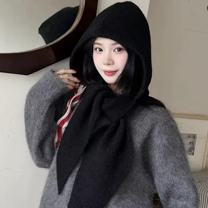 Chapeau et écharpe en laine tendance pour femmes, cache-oreilles chauds, chapeau en laine à la mode,