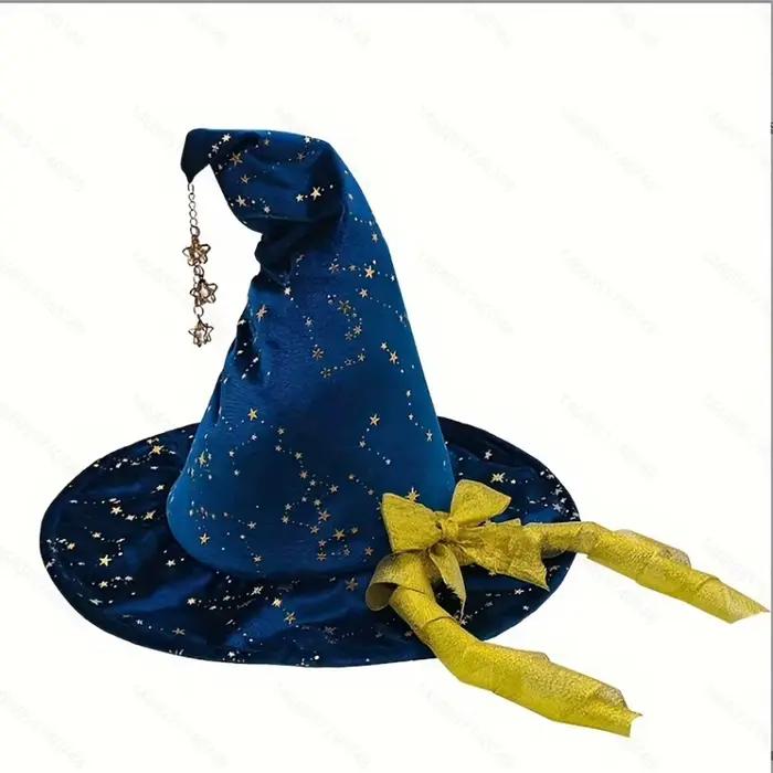 Chapeau de sorcière Halloween Hexenbiest, chapeau de sorcière avec pendentif étoile et nœud jaune, f