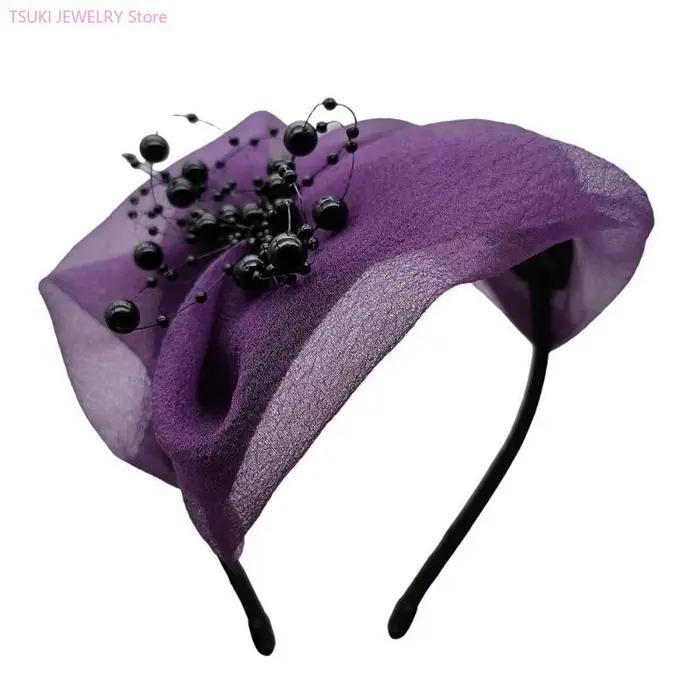 62KE – chapeau fascinant à nœud papillon élégant, bandeau perlé luxueux avec détails, décoration che