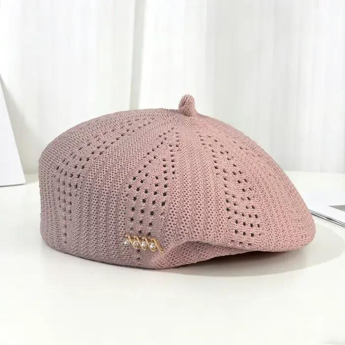 Béret élégant de style japonais ajouré, chapeau de peintre vintage à la mode, bonnet fin en crochet 