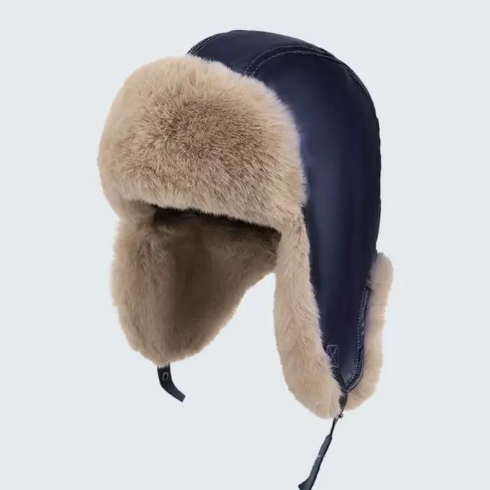 Chapeau de pilote d'hiver en cuir Pu, coupe-vent, Anti-buée, chaud, chapeau de Ski en velours, Prote