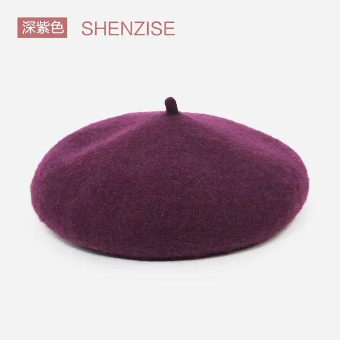 Béret de couleur violette, chapeau en laine japonaise, chapeau de peintre rétro, bourgeon, automne h