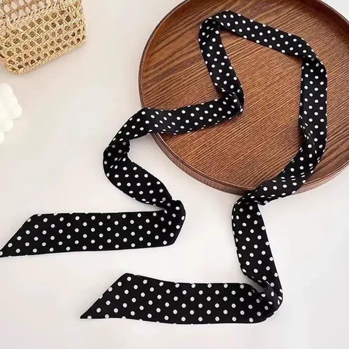 Écharpe longue et étroite pour femmes, sac à cravate à pois, bandeau en ruban, ras du cou, banderole