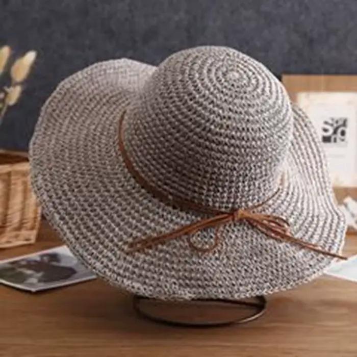 Chapeau de paille tendance style français avec nœud, large bord, pliable, printemps-été, pour voyage